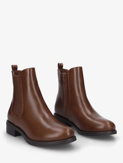 Bottines en simili à cheville élastiquée - Camel - 4