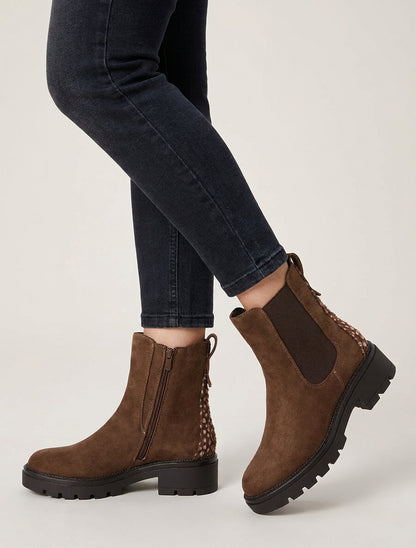 Bottines suédine contrefort tacheté - Marron