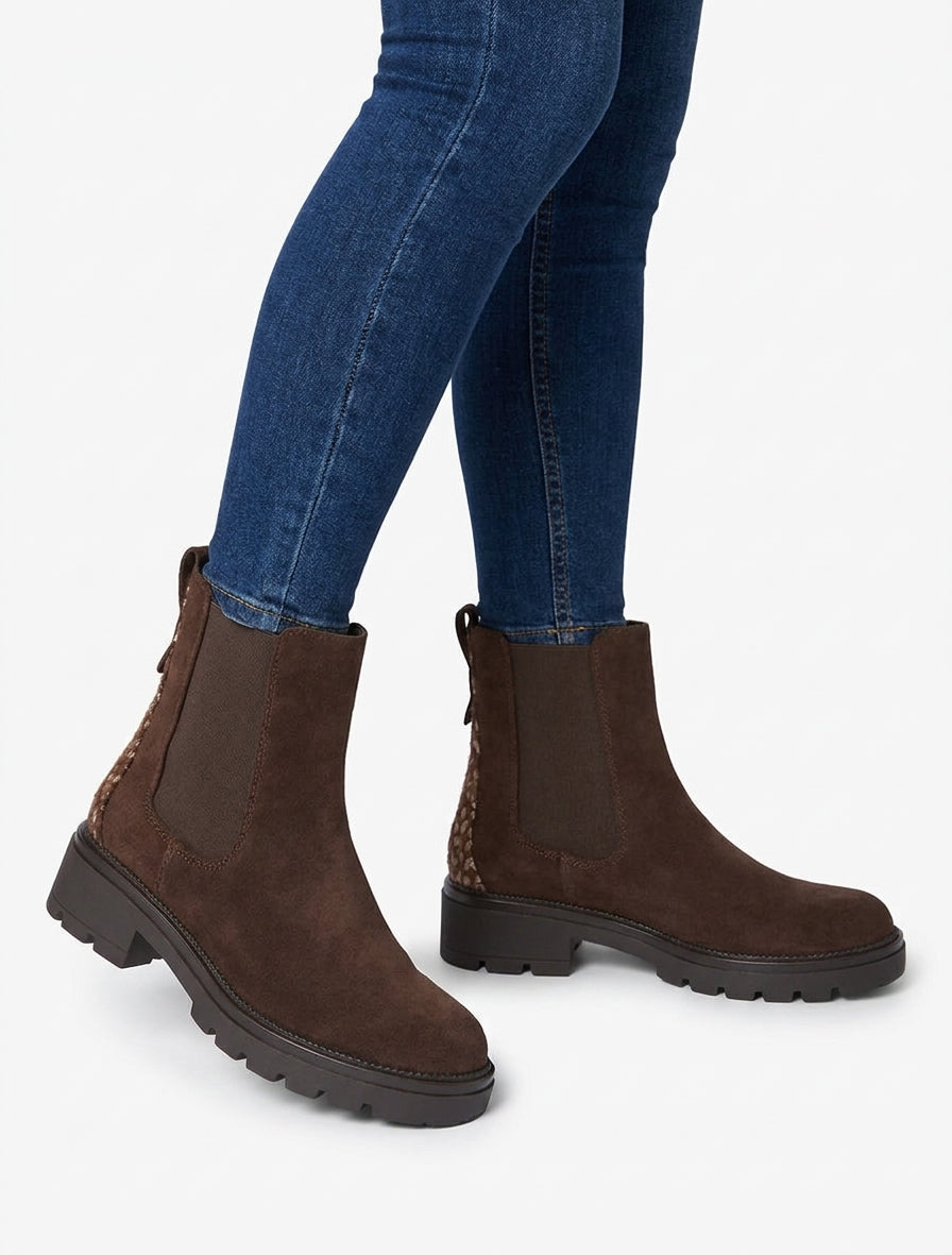 Bottines suédine contrefort tacheté - Chocolat
