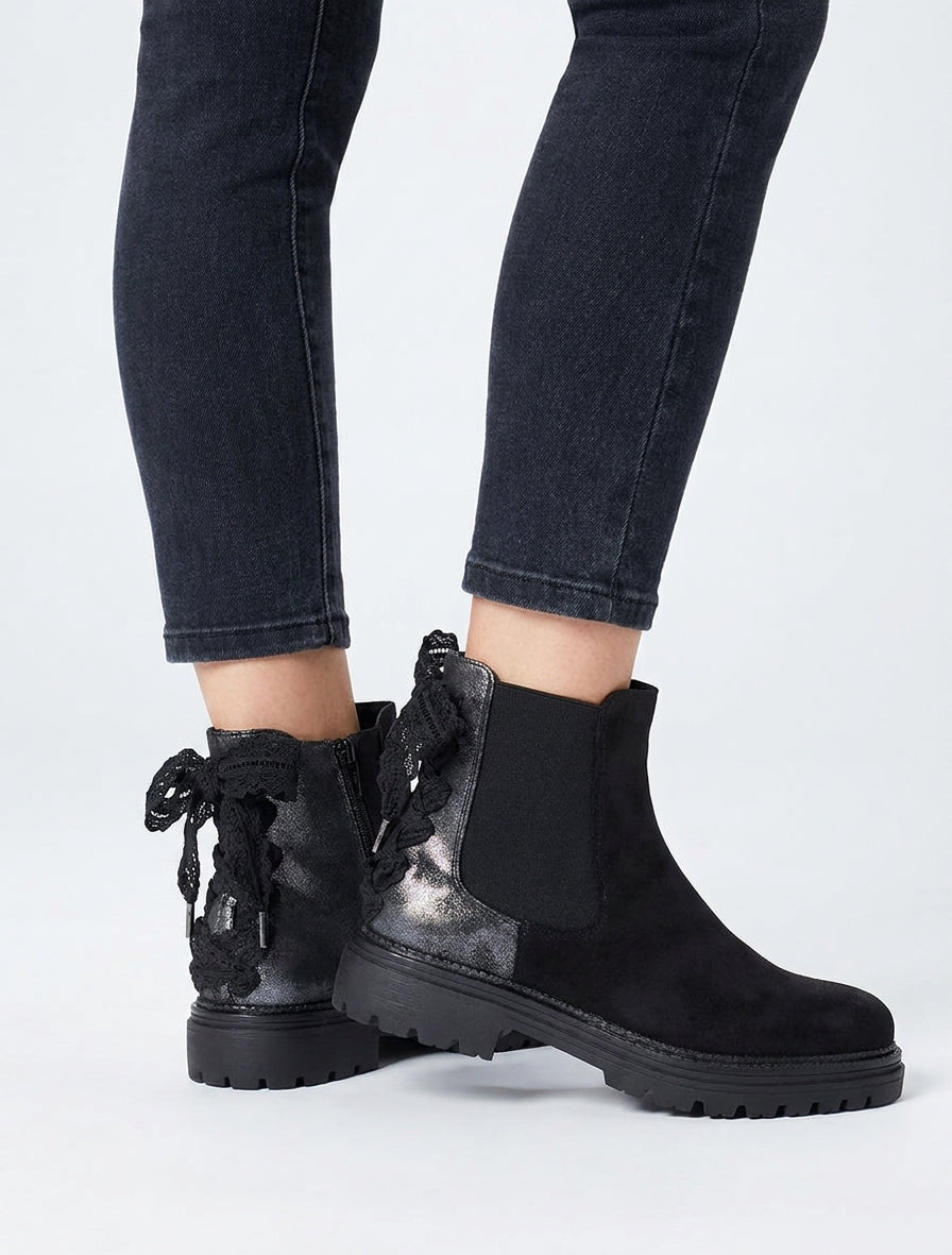 Bottines à contrefort irisé et detail lacet en crochet - Noir