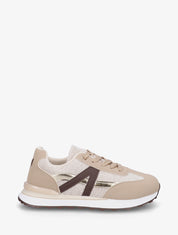 Baskets effet nubuck et tissu empiècement en V - Beige - 1