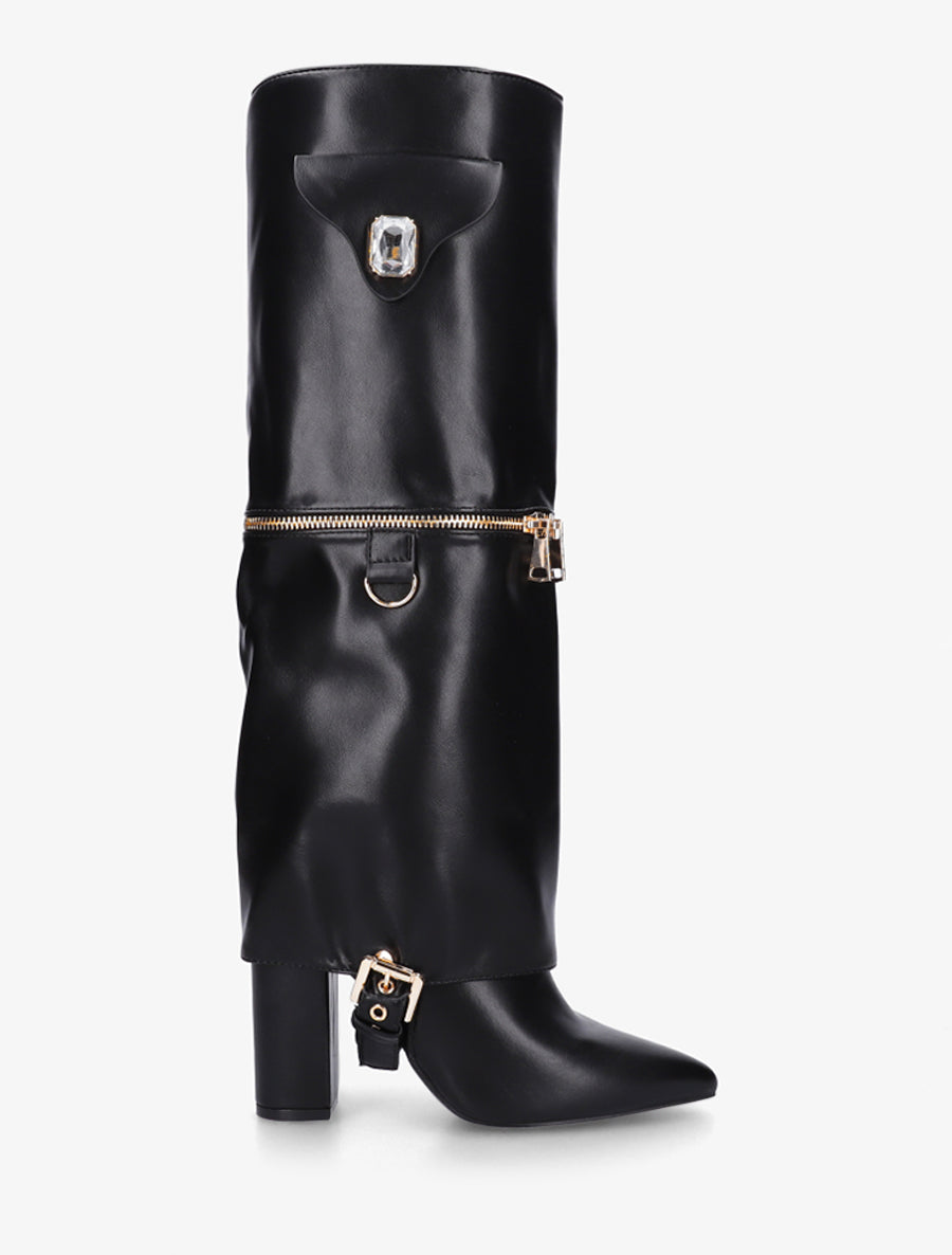 Bottes fourreau zippées à empiècement bijou - Noir - 1