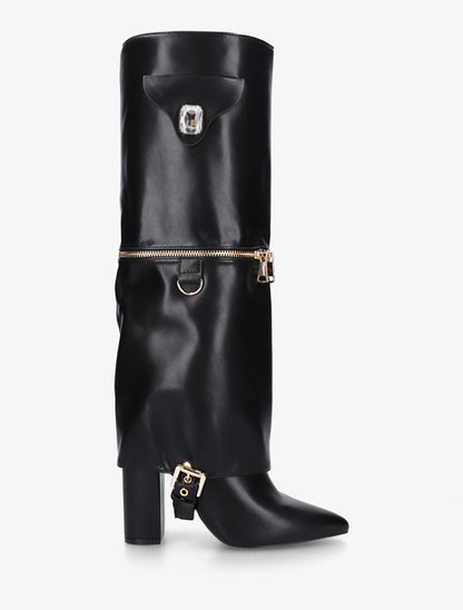 Bottes fourreau zippées à empiècement bijou - Noir - 1