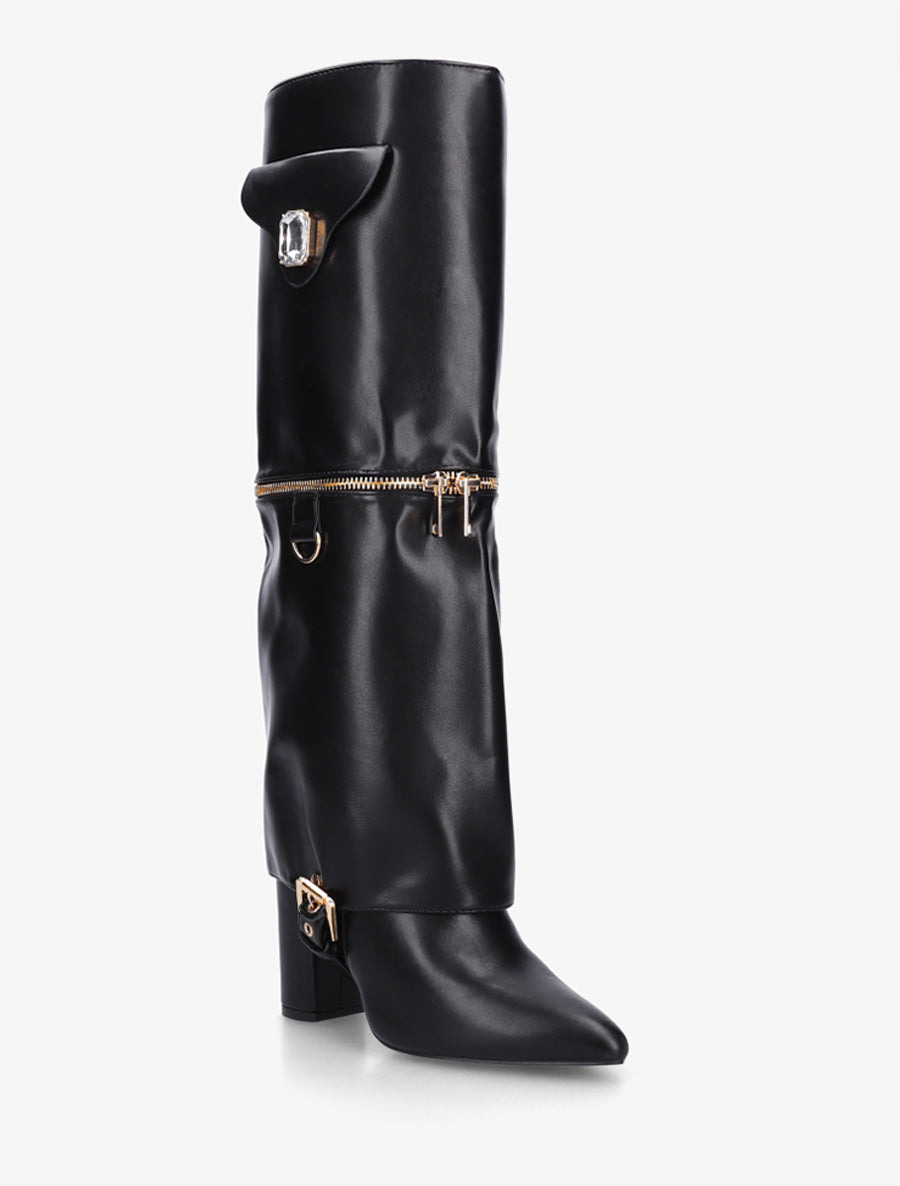 Bottes fourreau zippées à empiècement bijou - Noir - 2