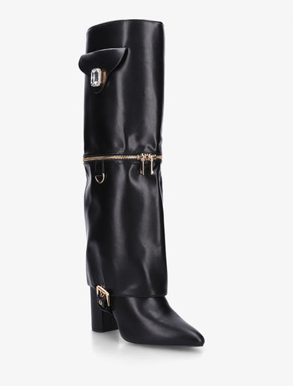 Bottes fourreau zippées à empiècement bijou - Noir - 2