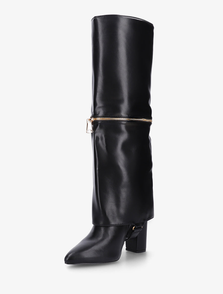 Bottes fourreau zippées à empiècement bijou - Noir - 3