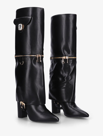 Bottes fourreau zippées à empiècement bijou - Noir - 4