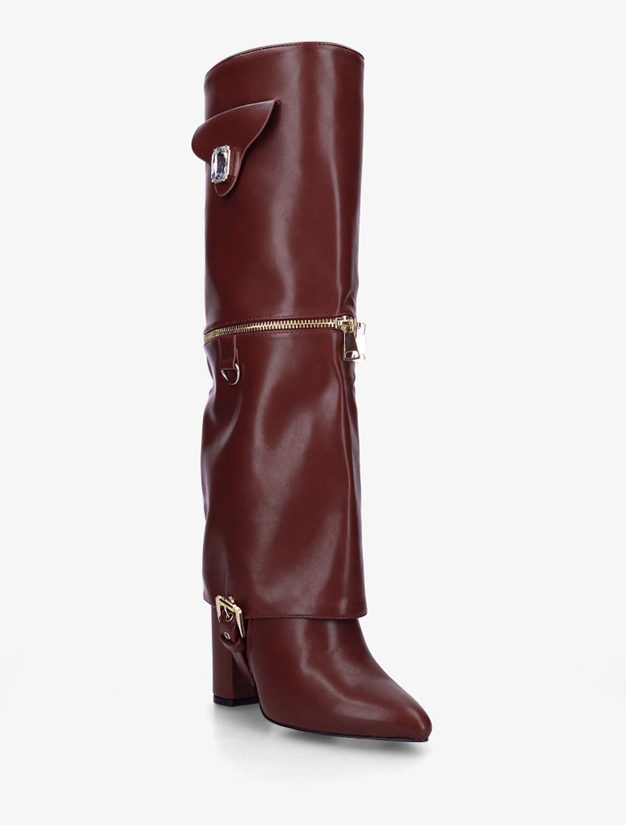 Bottes fourreau zippées à empiècement bijou - Bordeaux - 2