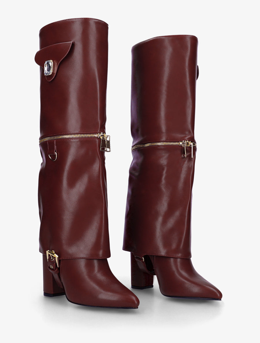 Bottes fourreau zippées à empiècement bijou - Bordeaux - 4