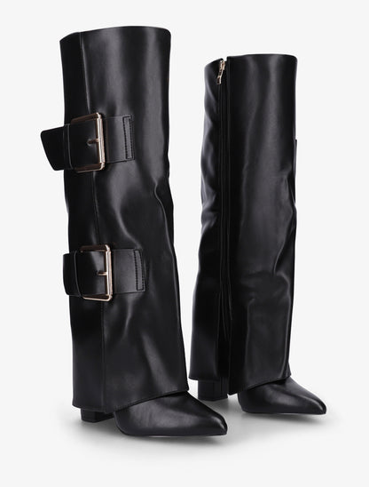 Bottes fourreau à double sangles décoratives - Noir - 4