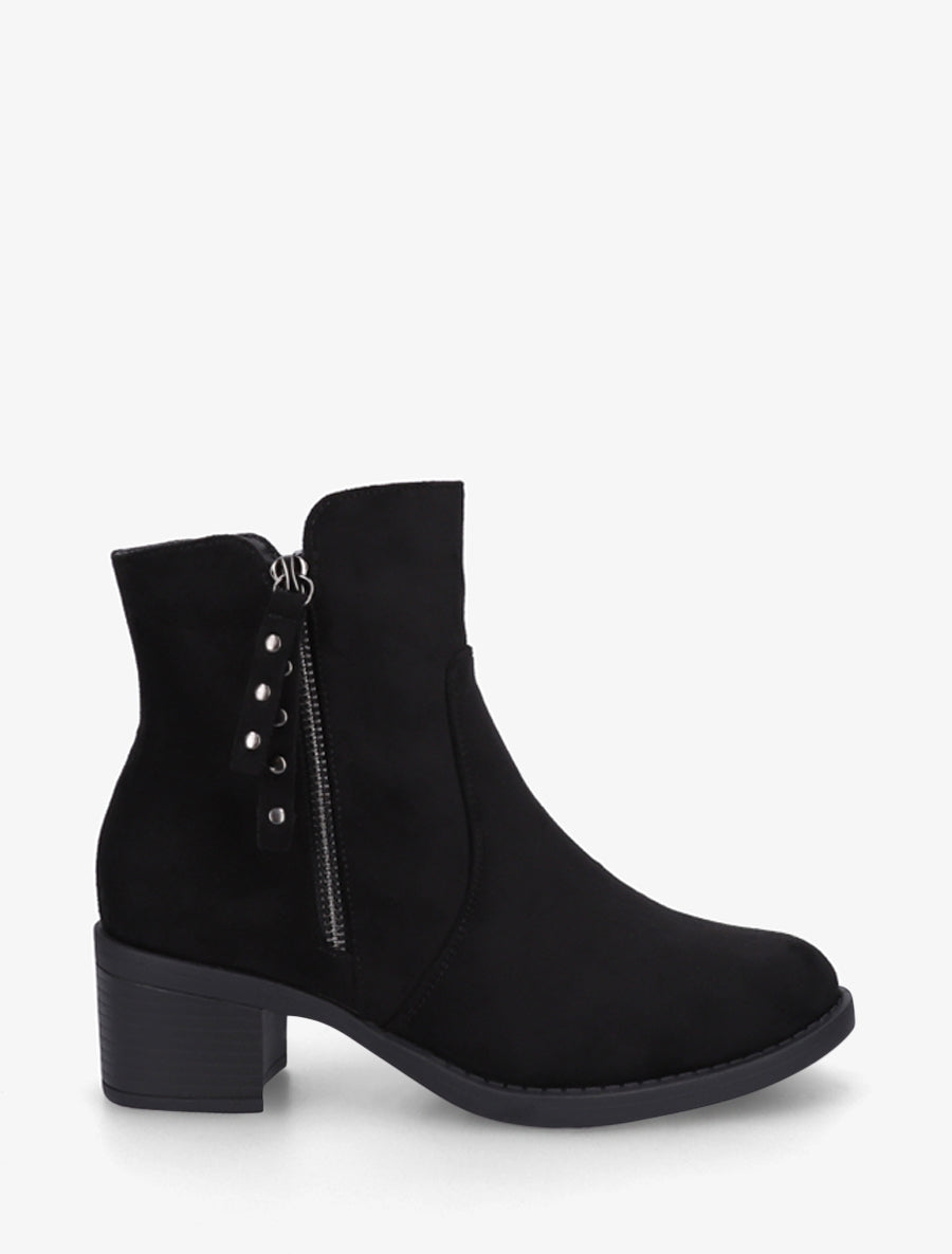 Bottines en suédine à talon - Noir - 1