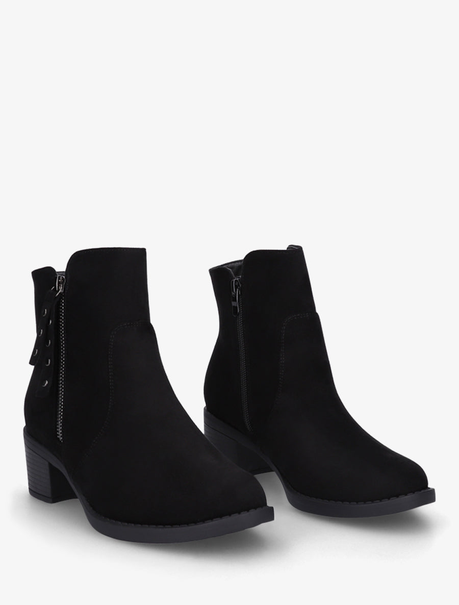 Bottines en suédine à talon - Noir - 4