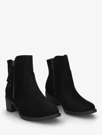 Bottines en suédine à talon - Noir - 4