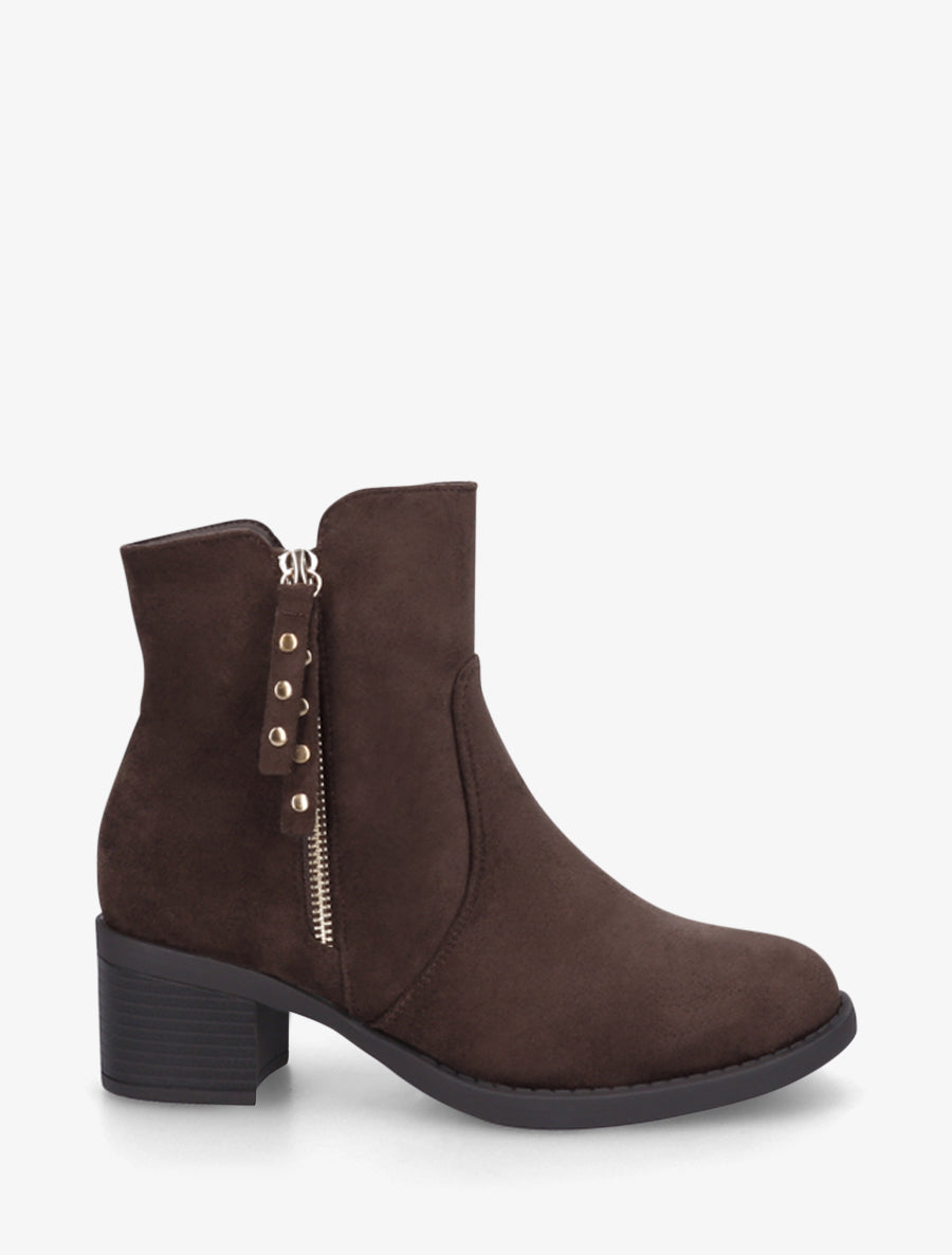 Bottines en suédine à talon - Chocolat - 1