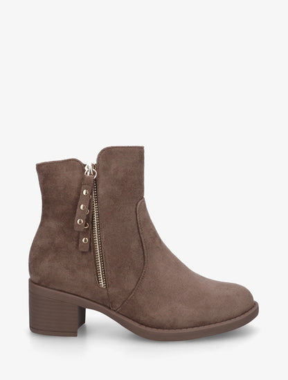 Bottines en suédine à talon - Taupe - 1