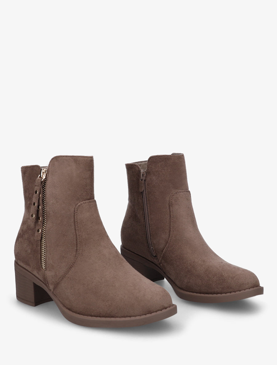 Bottines en suédine à talon - Taupe - 4