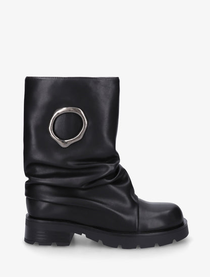 Bottines en simili effet froncé à empiècement métallique - Noir - 1