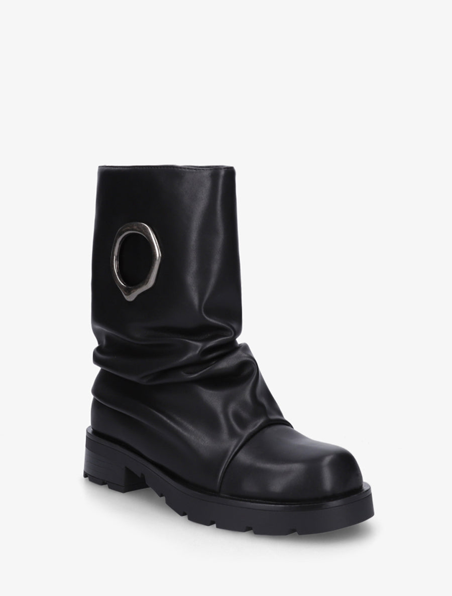 Bottines en simili effet froncé à empiècement métallique - Noir - 2
