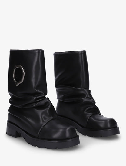 Bottines en simili effet froncé à empiècement métallique - Noir - 4