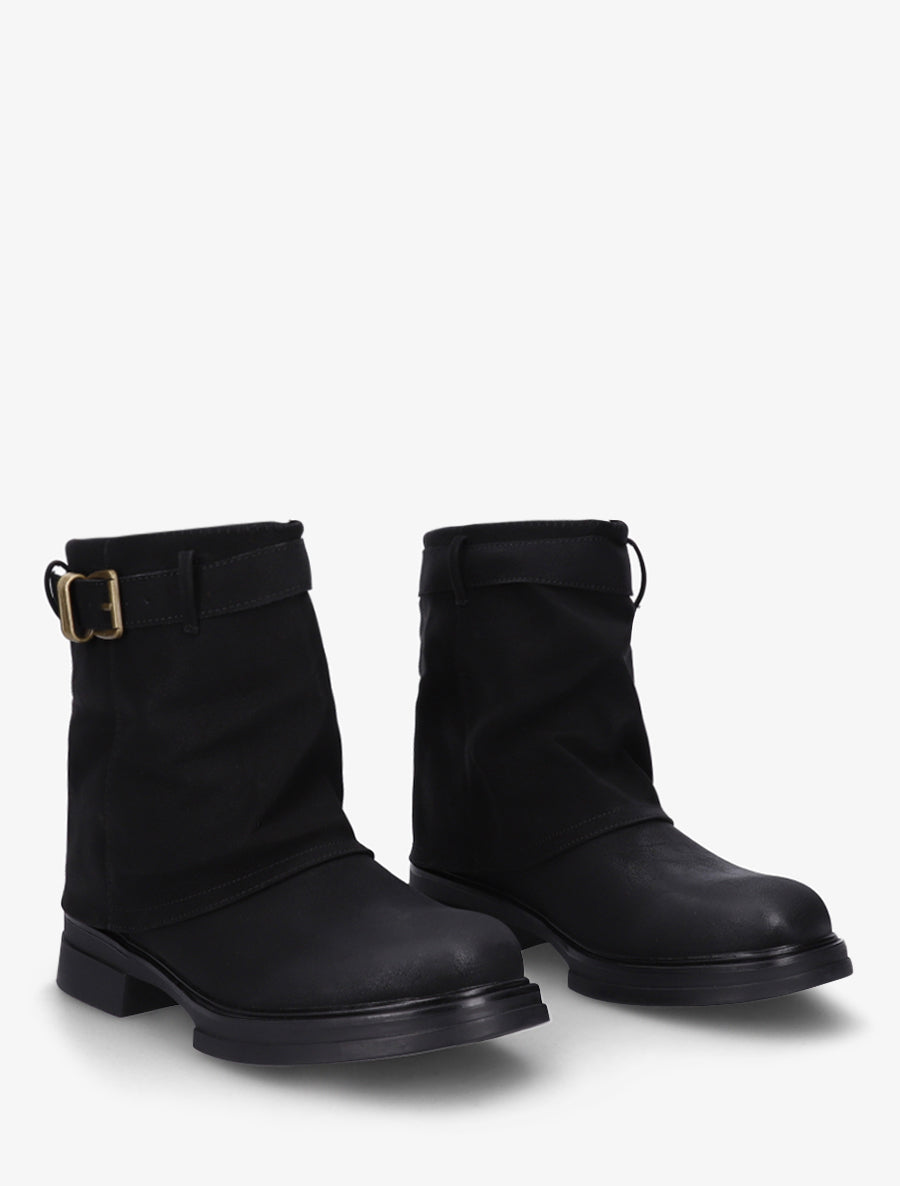 Bottines fourreau en simili avec sangle à boucle décorative - Noir - 4