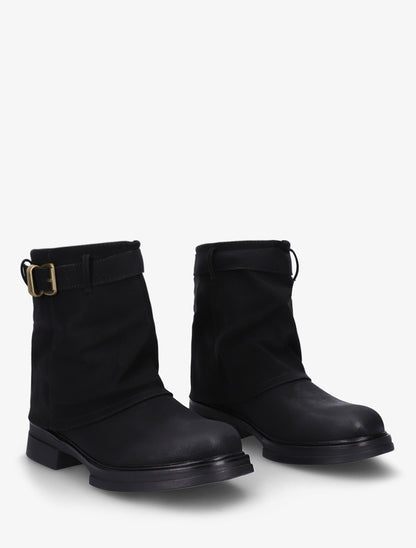 Bottines fourreau en simili avec sangle à boucle décorative - Noir - 4