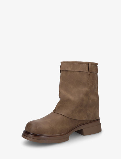 Bottines fourreau en simili avec sangle à boucle décorative - Beige foncé - 3