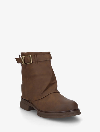 Bottines fourreau en simili avec sangle à boucle décorative - Marron - 2