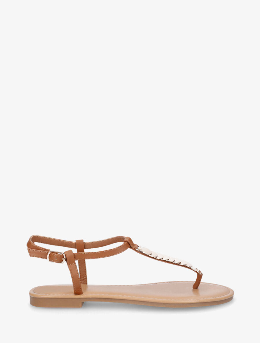 Nu-pieds bride en T à bijoux - Camel - 2