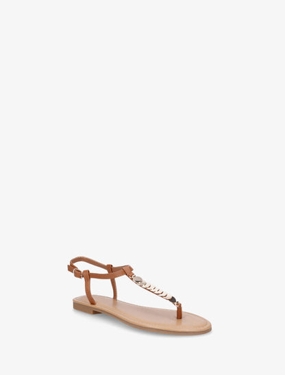 Nu-pieds bride en T à bijoux - Camel - 3