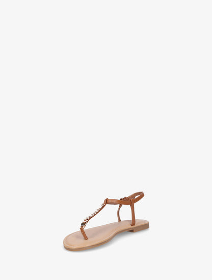 Nu-pieds bride en T à bijoux - Camel - 4