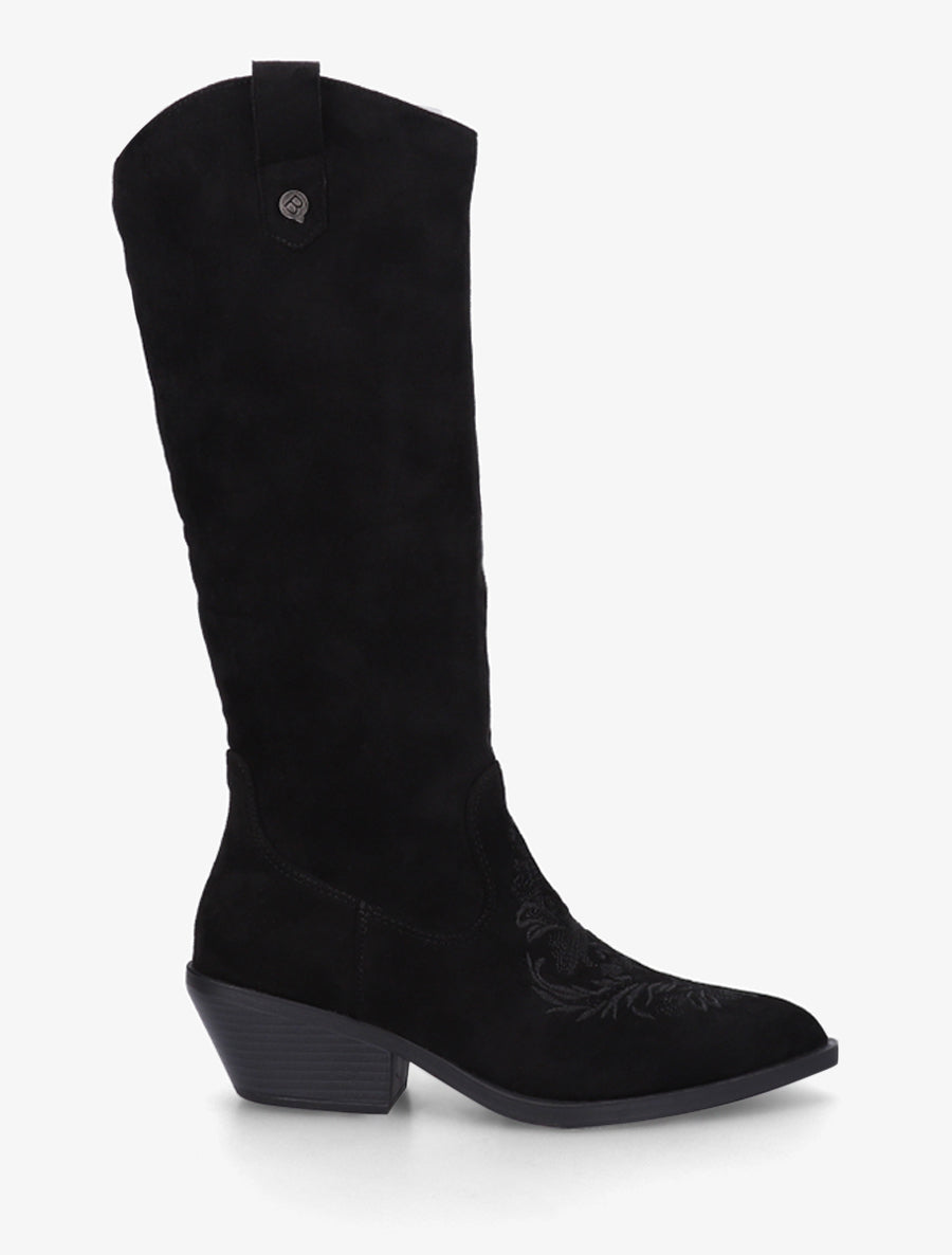 Bottes style santiag en suédine avec broderie - Noir - 1