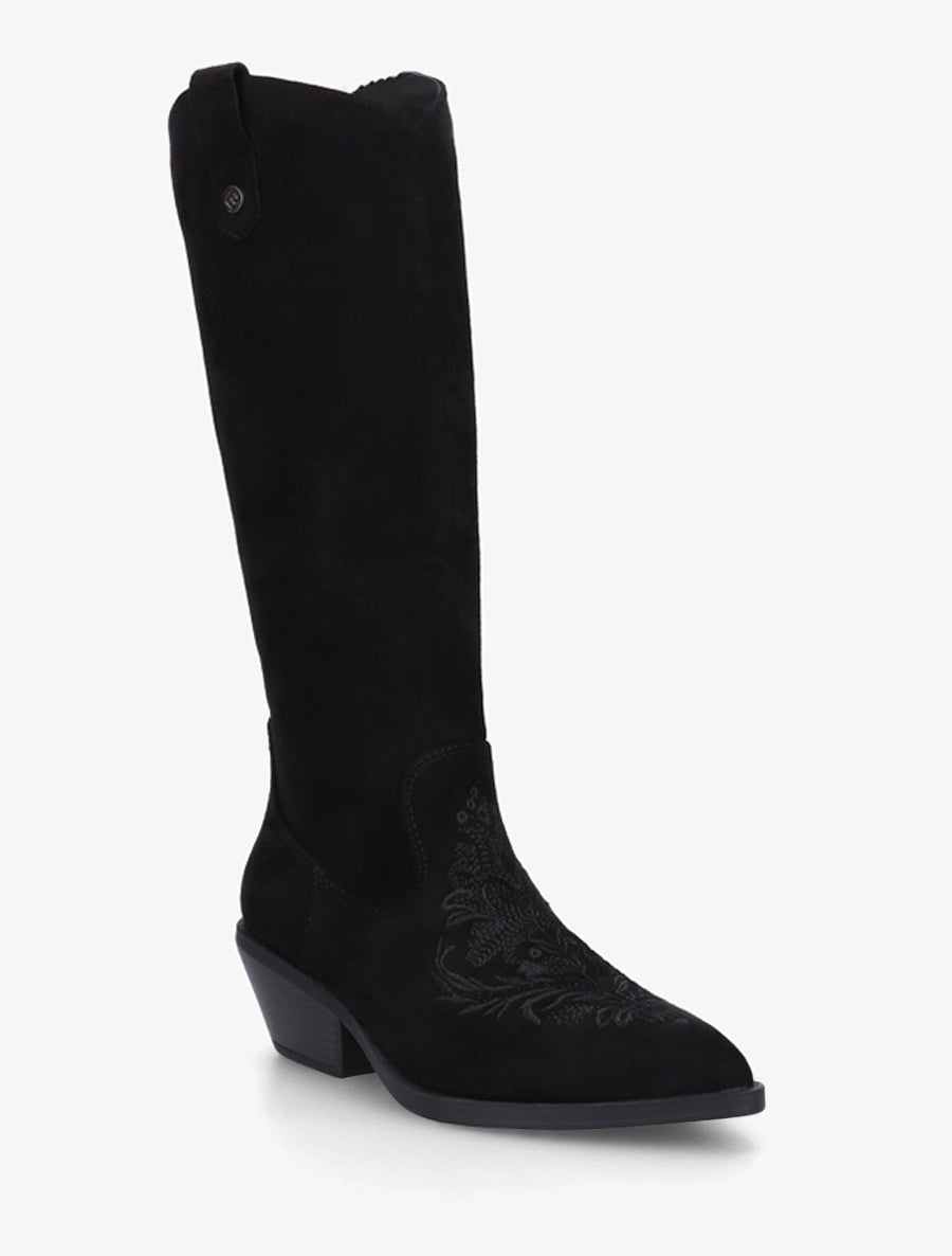 Bottes style santiag en suédine avec broderie - Noir - 2
