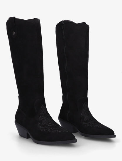 Bottes style santiag en suédine avec broderie - Noir - 4