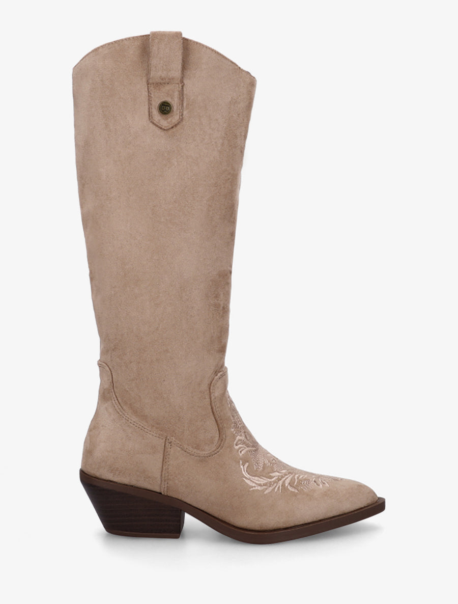 Bottes style santiag en suédine avec broderie - Taupe clair - 1