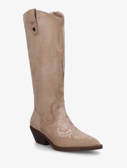 Bottes style santiag en suédine avec broderie - Taupe clair - 2