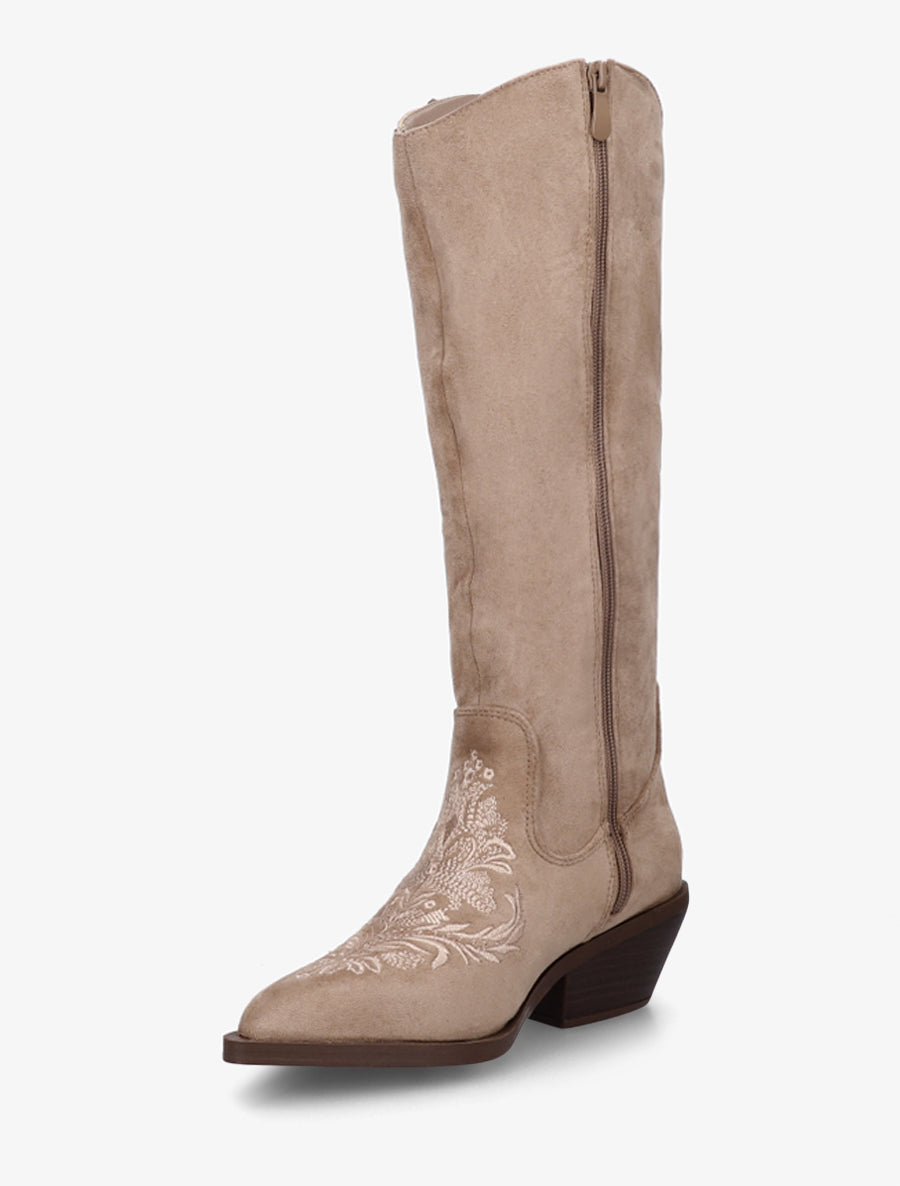 Bottes style santiag en suédine avec broderie - Taupe clair - 3