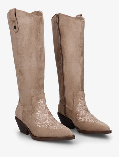 Bottes style santiag en suédine avec broderie - Taupe clair - 4
