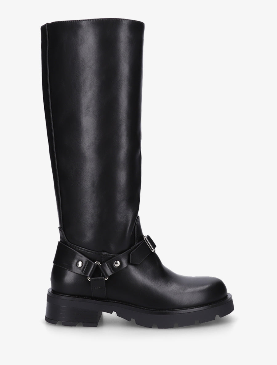 Bottes en simili à harnet et boucle décoratifs - Noir - 1
