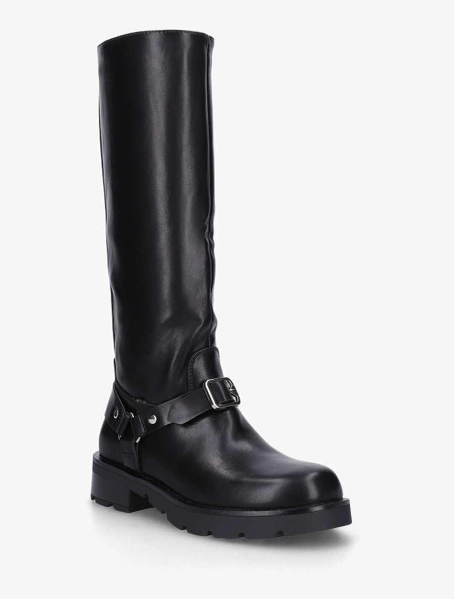 Bottes en simili à harnet et boucle décoratifs - Noir - 2