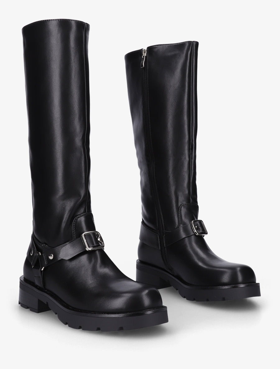 Bottes en simili à harnet et boucle décoratifs - Noir - 4