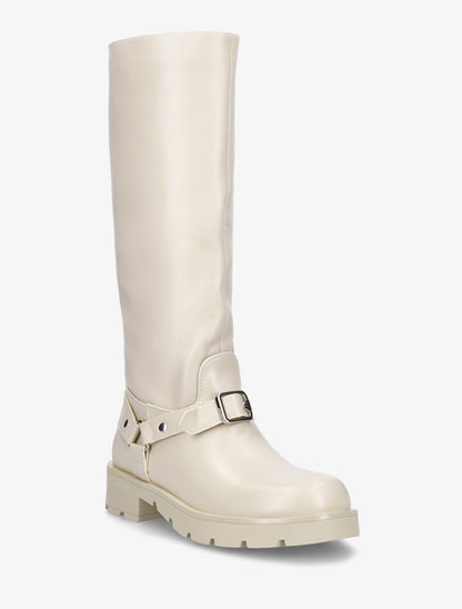 Bottes en simili à harnet et boucle décoratifs - Blanc crème - 2