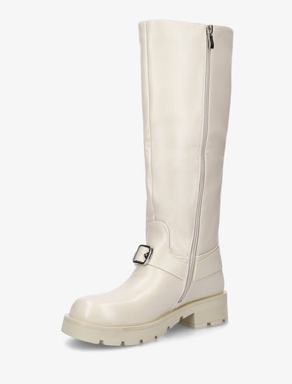 Bottes en simili à harnet et boucle décoratifs - Blanc crème - 3
