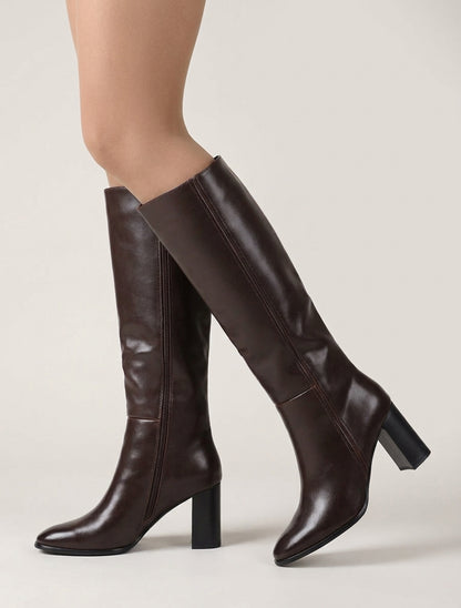 Bottes à talon simili classiques - Chocolat