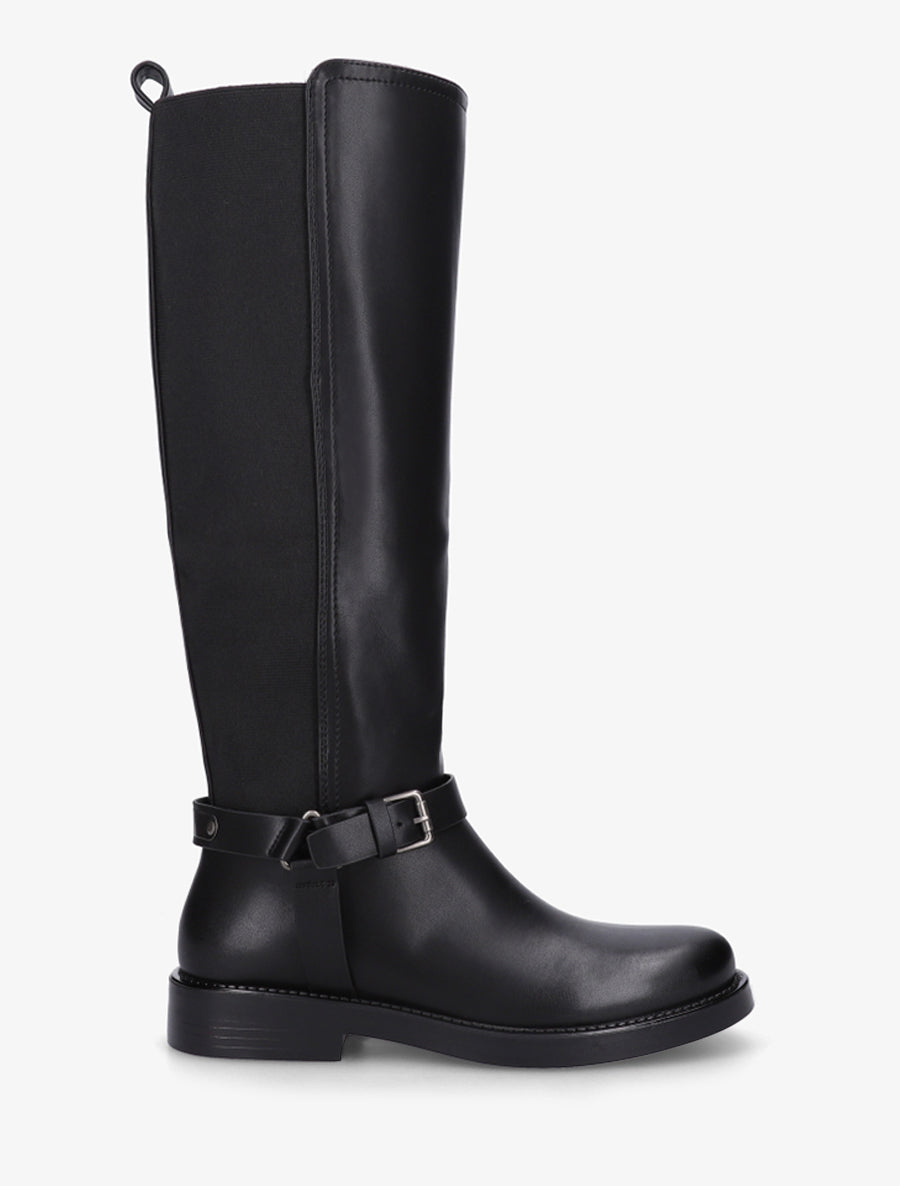 Bottes à mollet élastiqué détail avec sangle et harnet décoratifs - Noir - 1