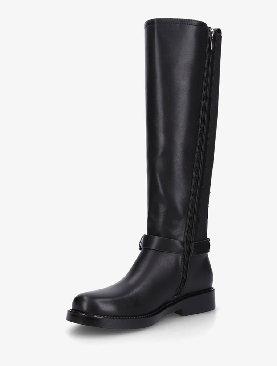 Bottes à mollet élastiqué détail avec sangle et harnet décoratifs - Noir - 3