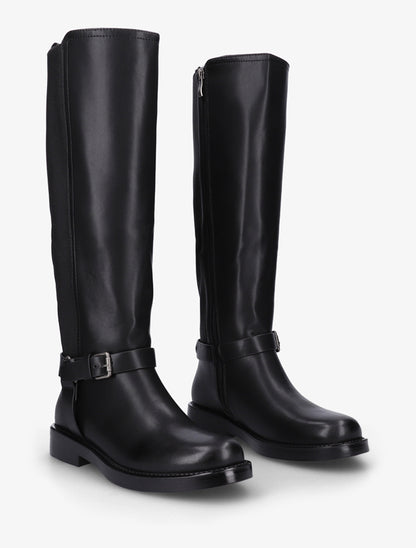 Bottes à mollet élastiqué détail avec sangle et harnet décoratifs - Noir - 4