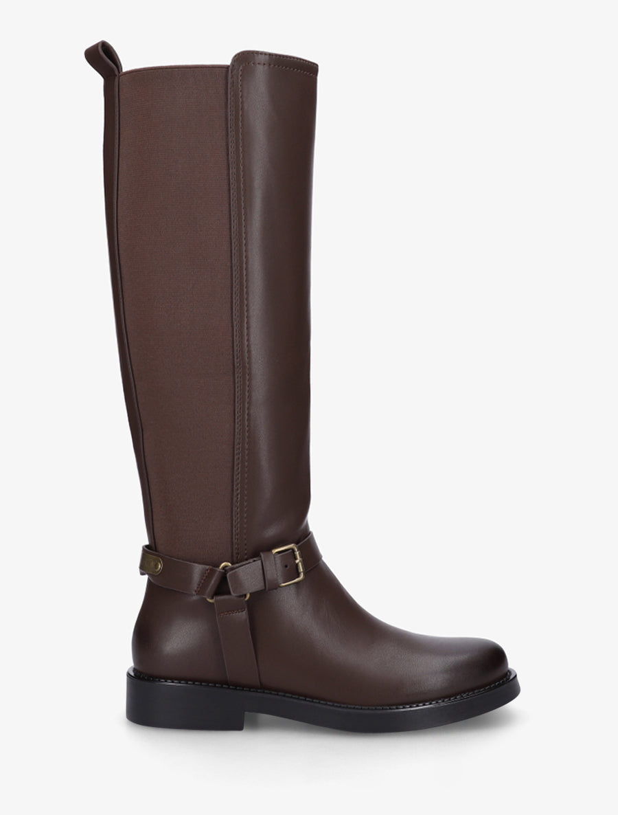 Bottes à mollet élastiqué détail avec sangle et harnet décoratifs - Chocolat - 1
