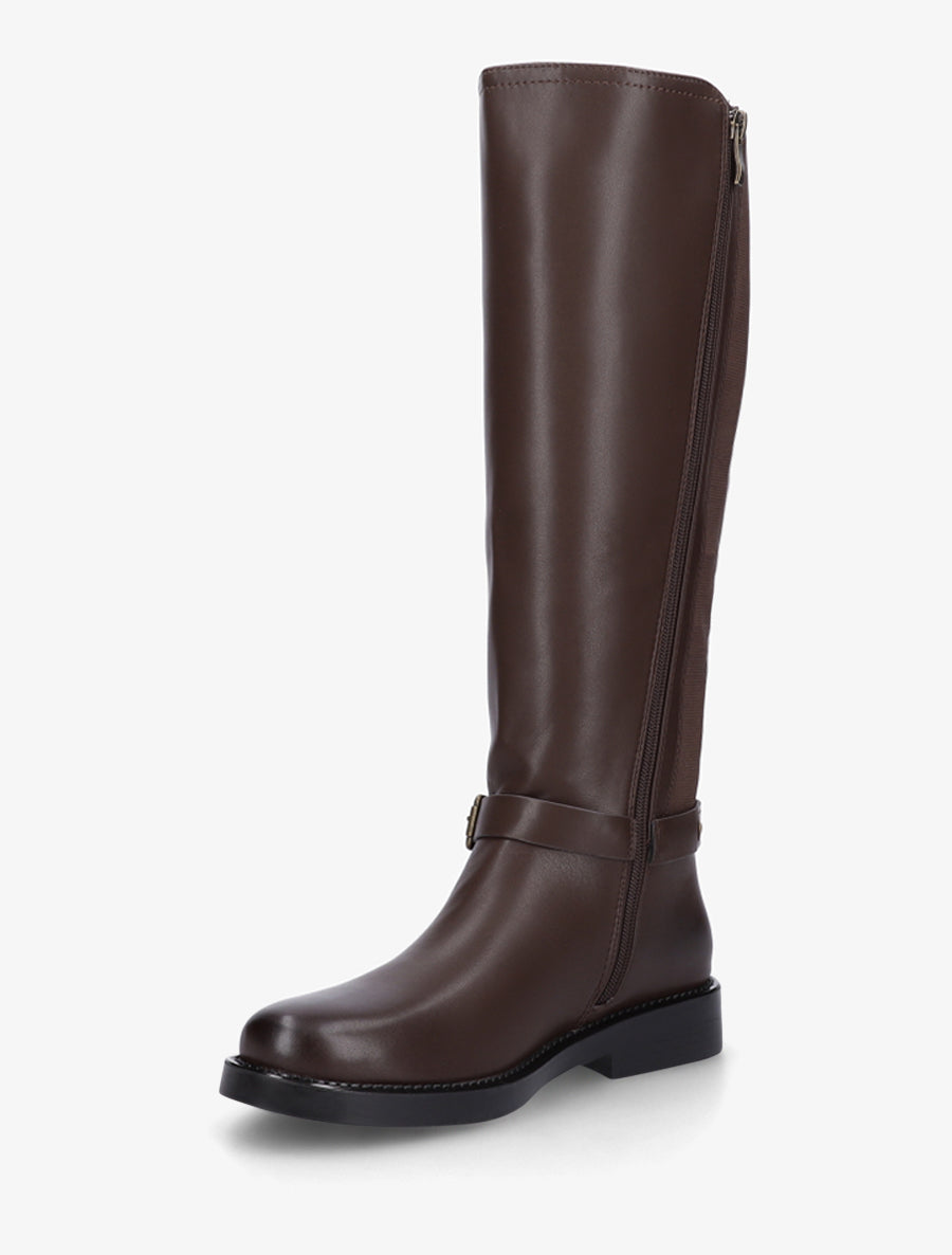 Bottes à mollet élastiqué détail avec sangle et harnet décoratifs - Chocolat - 3