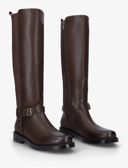Bottes à mollet élastiqué détail avec sangle et harnet décoratifs - Chocolat - 4