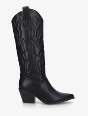 Bottes en simili style santiag avec coutures en relief - Noir - 1